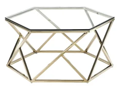 Mesa de centro en vidrio templado y acero inoxidable - Oro - KERIANE
