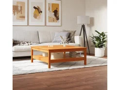 Mesa de centro encerada marrón 100x100x40 cm madera maciza de pino