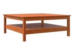 Mesa de centro encerada marrón 100x100x40 cm madera maciza de pino