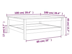 Mesa de centro encerada marrón 100x100x40 cm madera maciza de pino