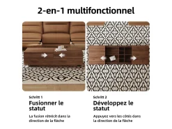 Mesa de centro extensible de nogal, diseño rectangular, 120-208 cm, almacenaje oculto, moderna y práctica.