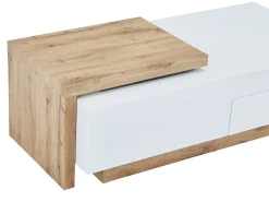 Mesa de centro extensible en MDF con 1 cajón y 1 estante - Natural y Blanco - MANDREA