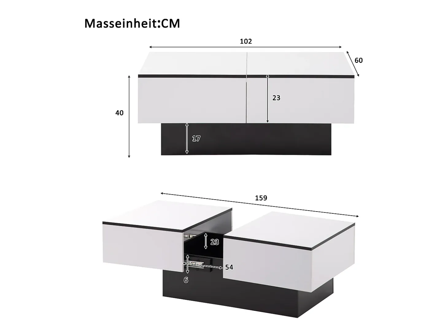 Mesa de centro extensible - Madera MDF - Estilo moderno - Para salón, oficina - Blanco