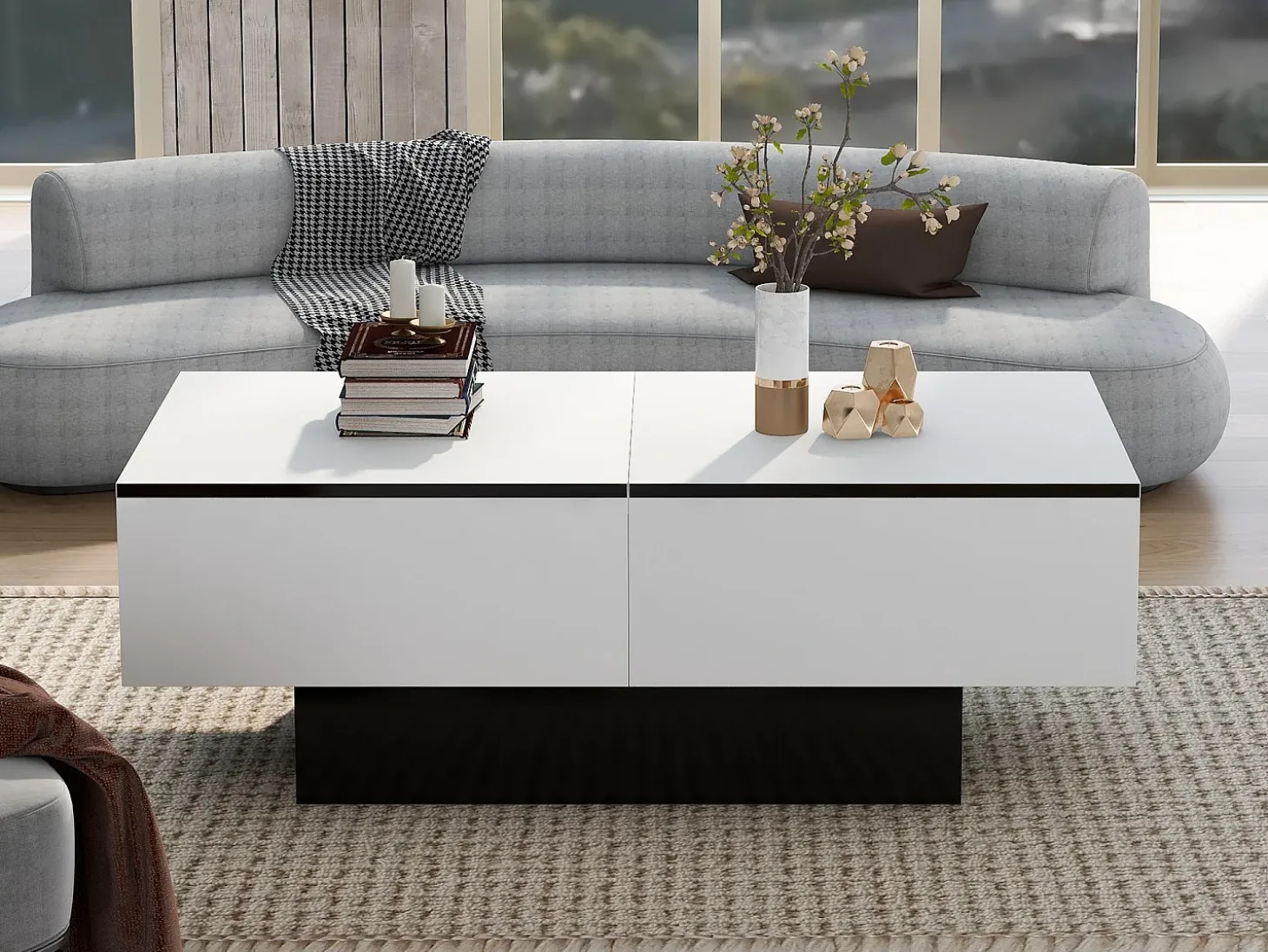 Mesa de centro extensible - Madera MDF - Estilo moderno - Para salón, oficina - Blanco
