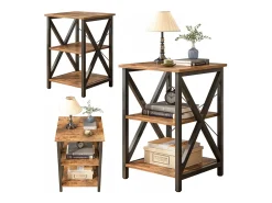 MESA DE CENTRO INDUSTRIAL CUADRADA DE MADERA ESTANTE RETRO ARMARIOS LOFT