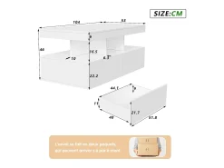 Mesa de centro inteligente con LED RGB: dos cajones, regulador de intensidad controlado por app, acabado brillante e impermeable, compatible con música.