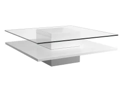 Mesa de centro ISANIA - Cristal templado y MDF blanco