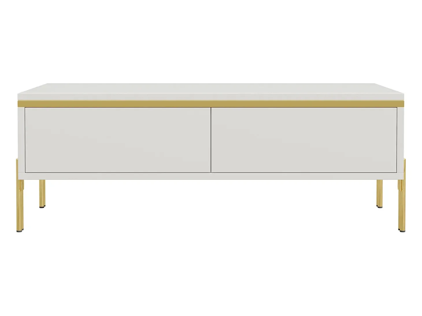 Mesa de centro lacada brillante 100x50x36 cm - 2 cajones - Patas de metal - Tableros de partículas - Blanco