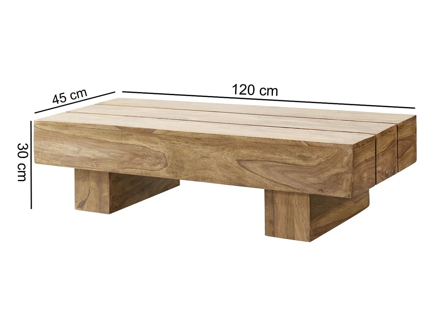 mesa de centro LUCCA madera maciza de acacia 120 cm de ancho mesa de salón de diseño mesa auxiliar de estilo rústico marrón oscuro