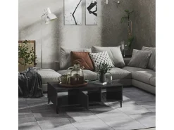 Mesa de centro madera contrachapada gris brillo 103,5x60x35 cm