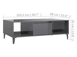 Mesa de centro madera contrachapada gris brillo 103,5x60x35 cm