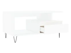 Mesa de centro madera contrachapada blanca 90x49x45 cm
