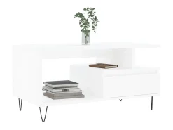 Mesa de centro madera contrachapada blanca 90x49x45 cm