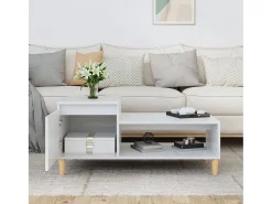 Mesa de centro madera contrachapada blanco brillo 100x50x45 cm