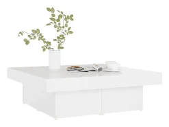 Mesa de centro madera contrachapada blanco brillante 90x90x28cm