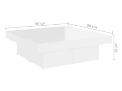 Mesa de centro madera contrachapada blanco brillante 90x90x28cm