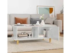 Mesa de centro madera contrachapada blanco brillo 90x50x40 cm