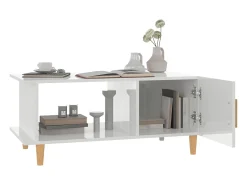 Mesa de centro madera contrachapada blanco brillo 90x50x40 cm