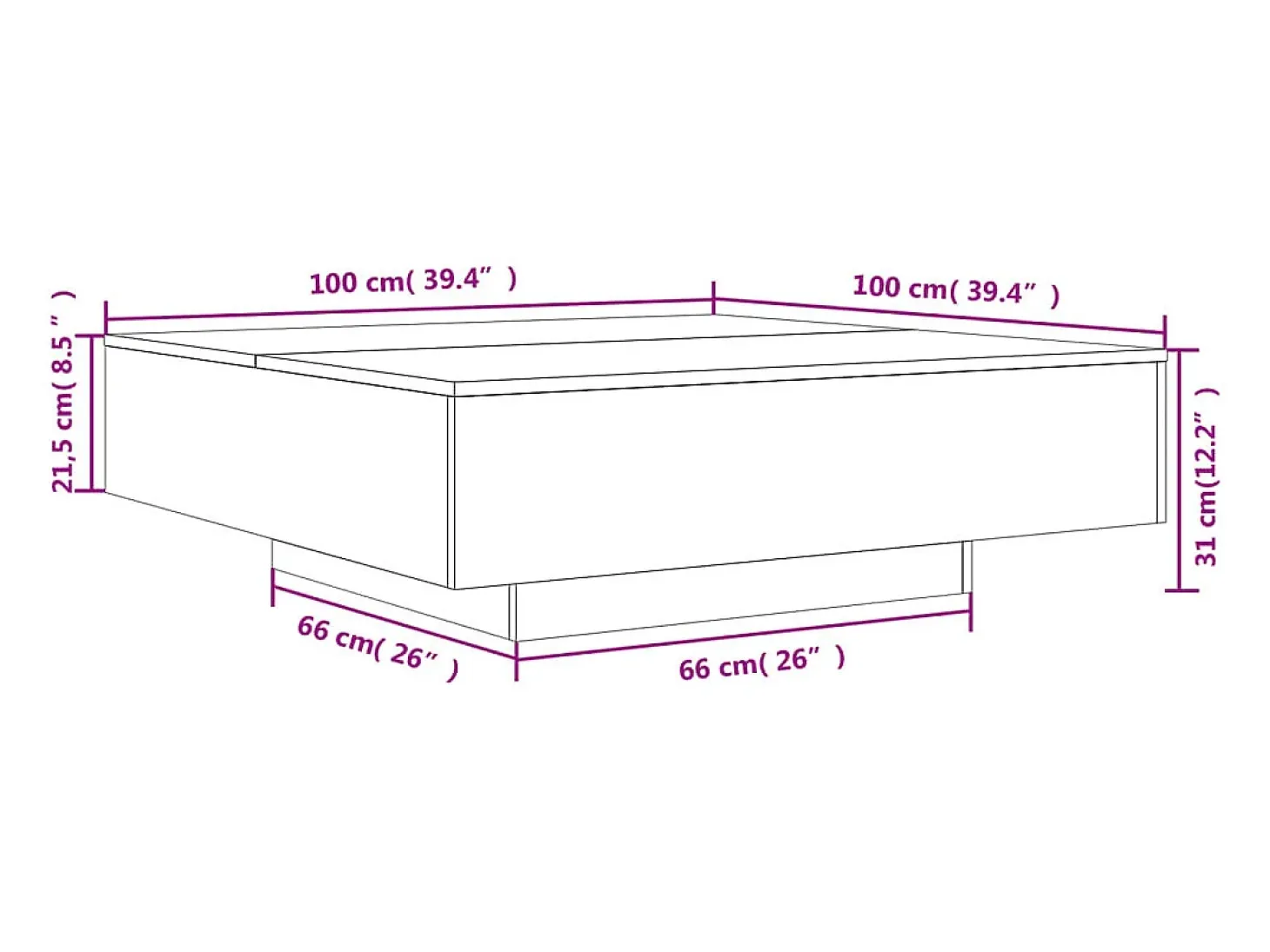 Mesa de centro madera de ingeniería roble ahumado 100x100x31 cm