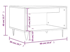 Mesa de centro madera de ingeniería blanca 60x50x40 cm