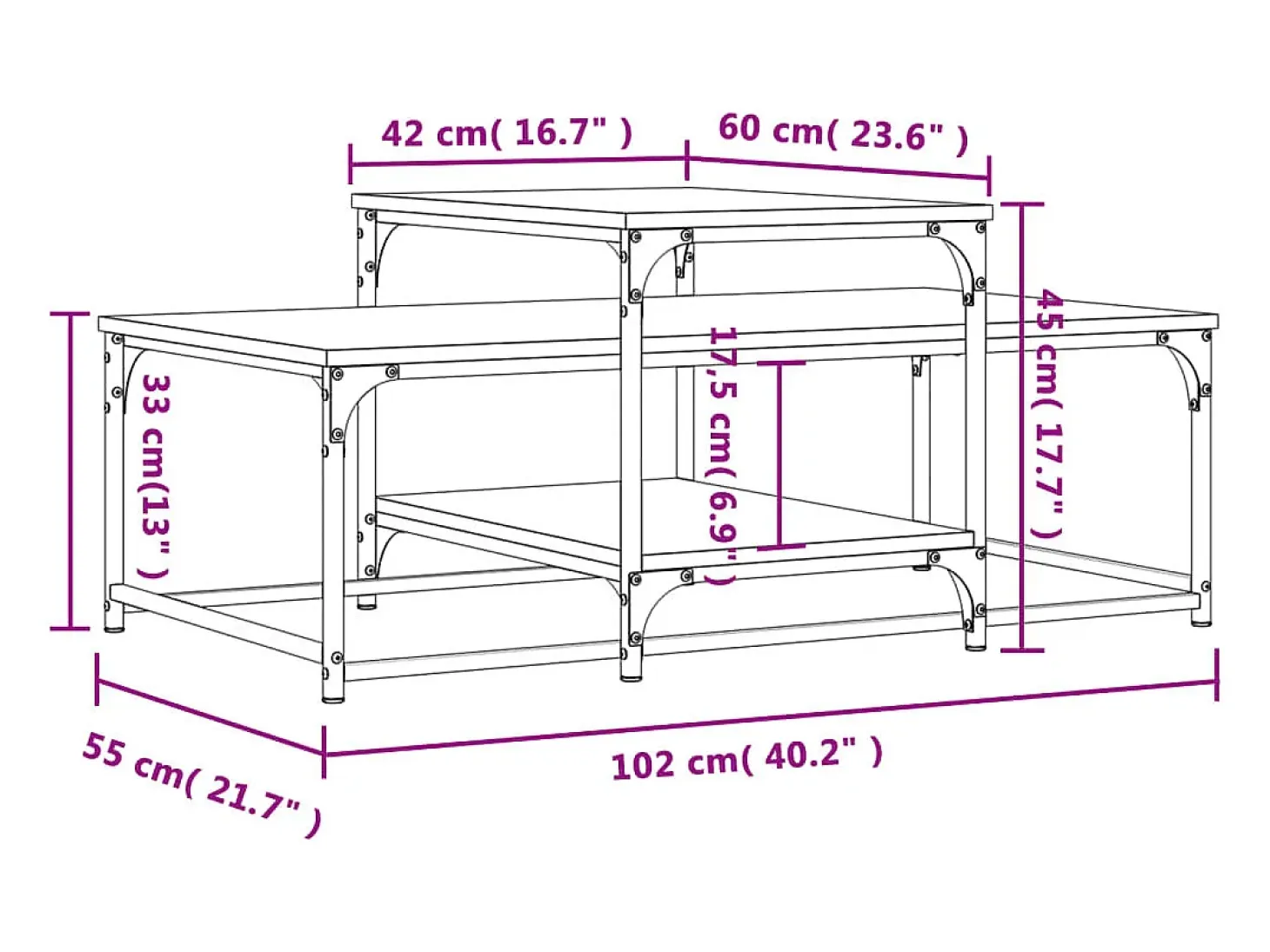 Mesa de centro madera de ingeniería roble Sonoma 102x60x45 cm