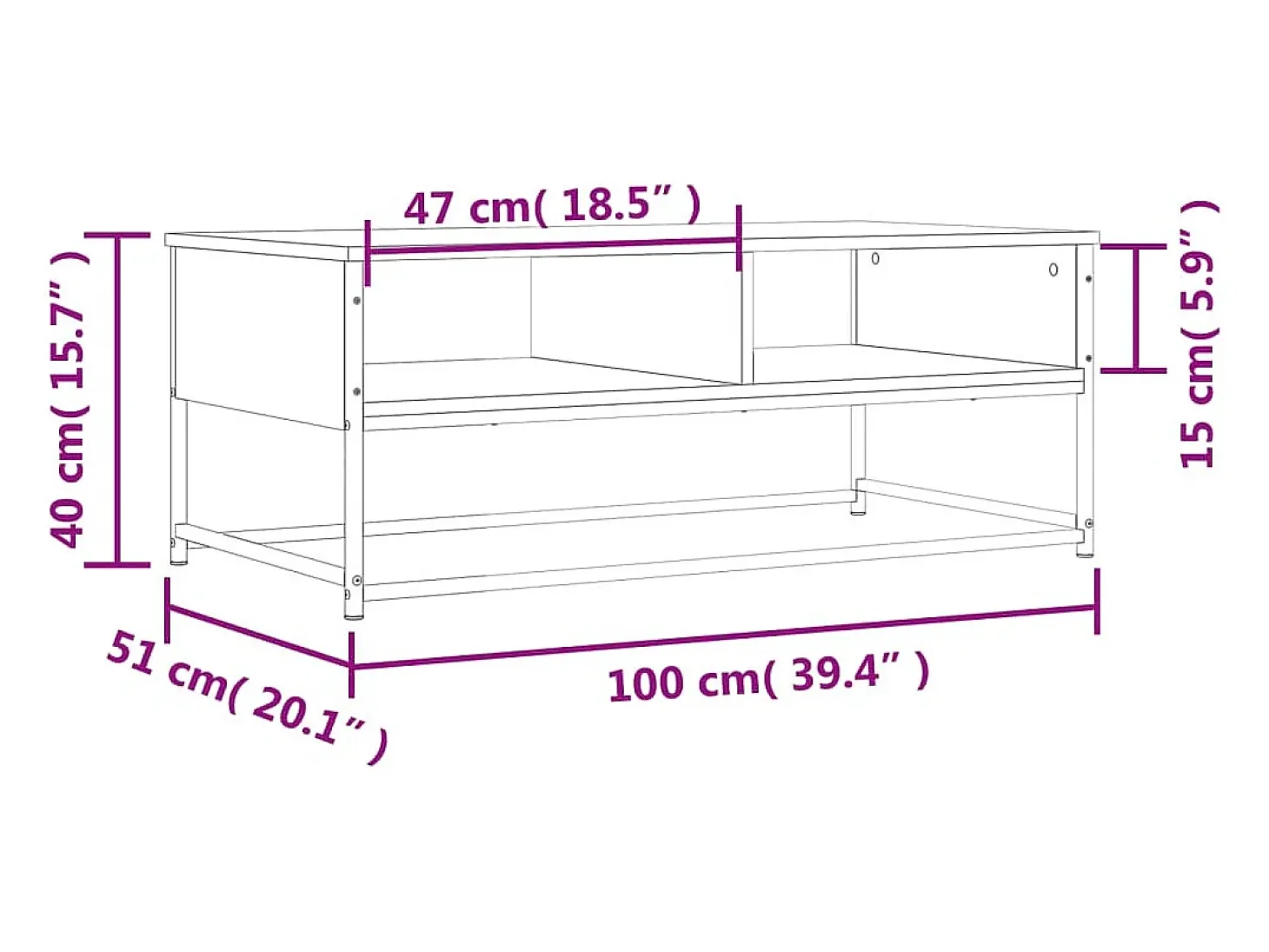 Mesa de centro madera de ingeniería roble ahumado 100x51x40 cm