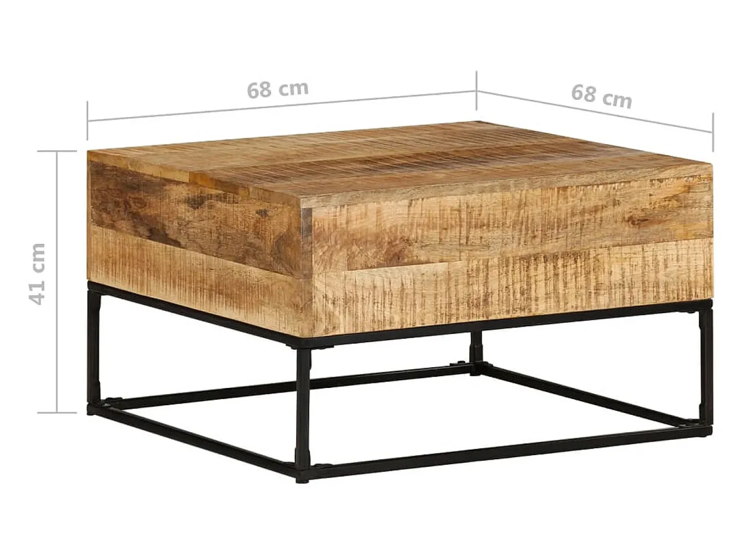 Mesa de centro madera de mango rugosa 68x68x41 cm