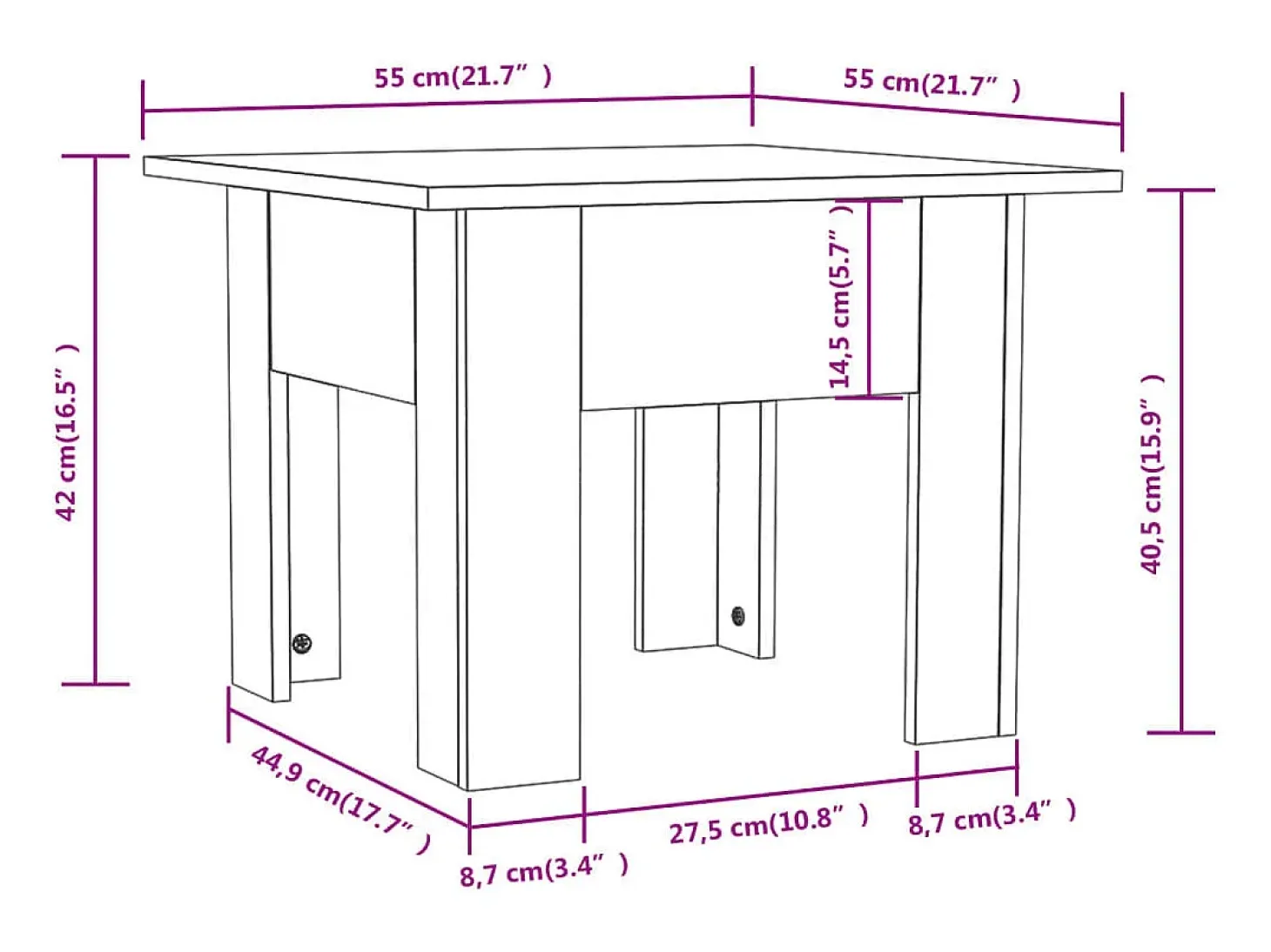 Mesa de centro madera de ingeniería roble ahumado 55x55x42 cm