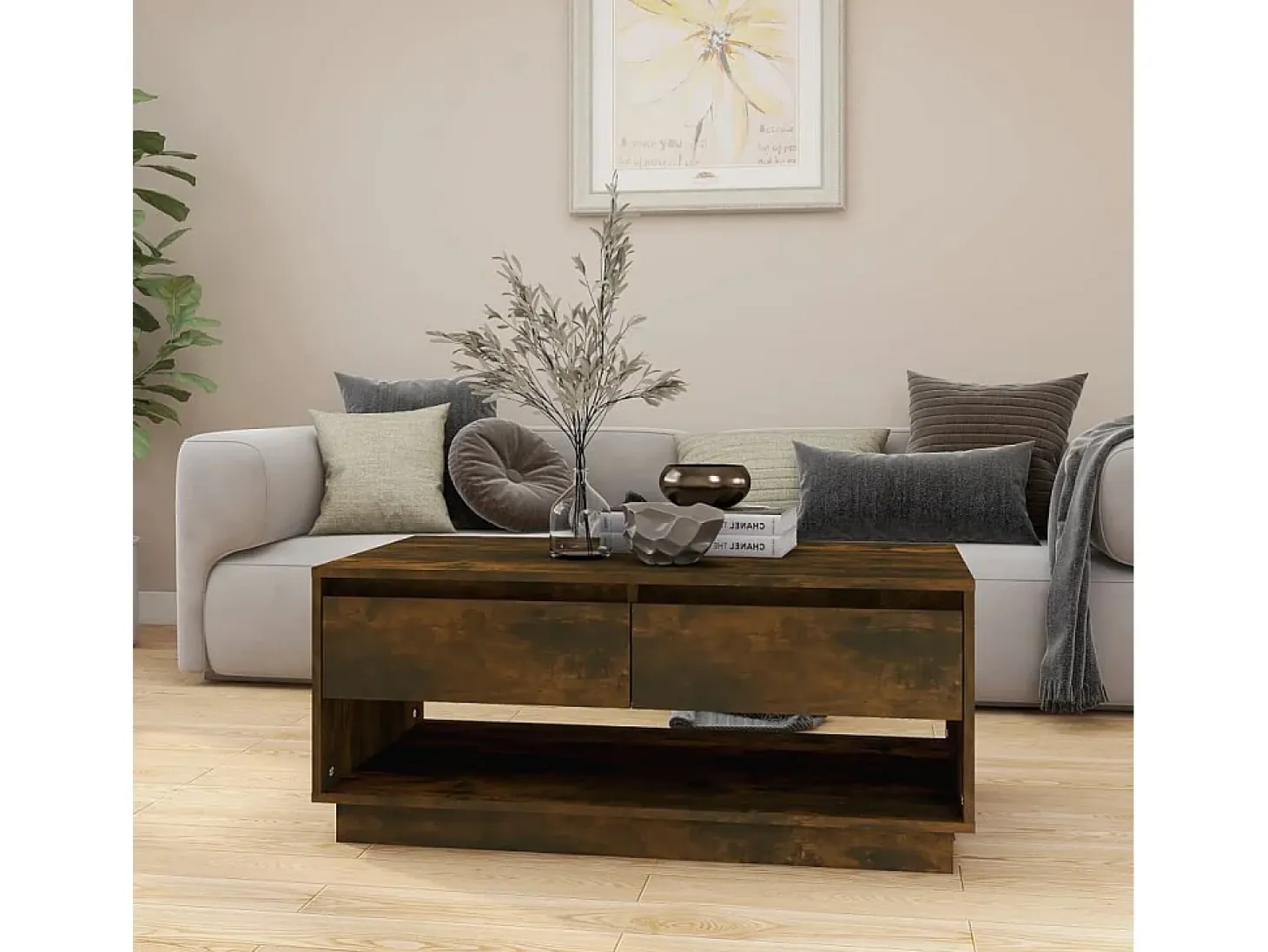 Mesa de centro madera de ingeniería roble ahumado 102,5x55x44cm