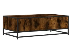 Mesa de centro madera ingeniería metal roble humo 100x57x35 cm