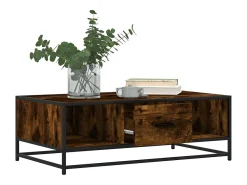 Mesa de centro madera ingeniería metal roble humo 100x57x35 cm