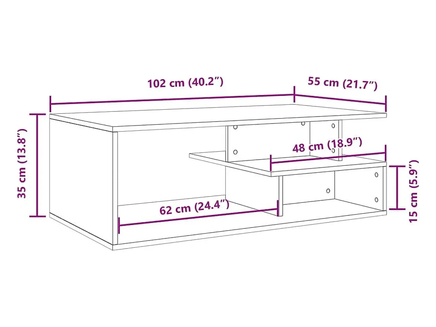 Mesa de centro madera ingeniería marrón roble 102x55x35 cm