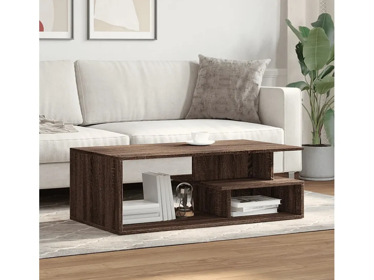 Mesa de centro madera ingeniería marrón roble 102x55x35 cm