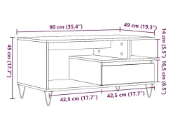 Mesa de centro madera ingeniería madera envejecida 90x49x45 cm