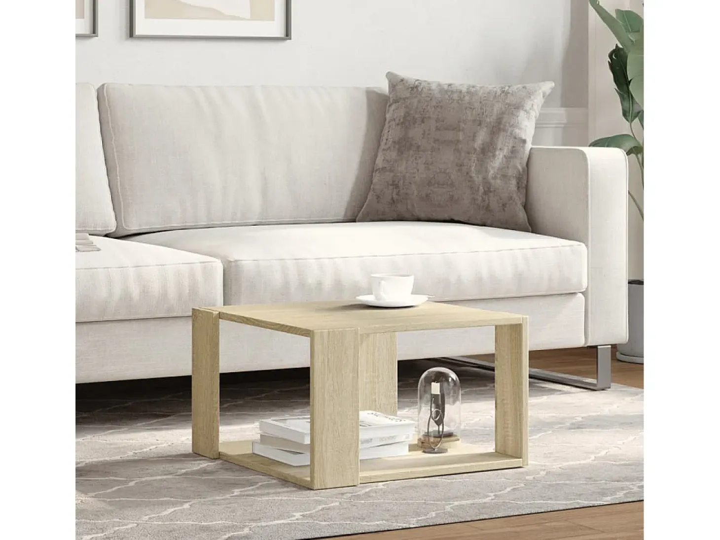 Mesa de centro madera ingeniería roble Sonoma 51,5x51,5x30 cm