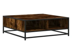 Mesa de centro madera ingeniería metal roble ahumado 80x80x30cm