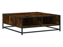 Mesa de centro madera ingeniería metal roble ahumado 80x80x30cm
