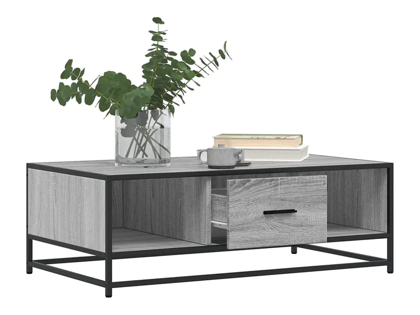 Mesa de centro madera ingeniería metal gris Sonoma 100x57x35 cm