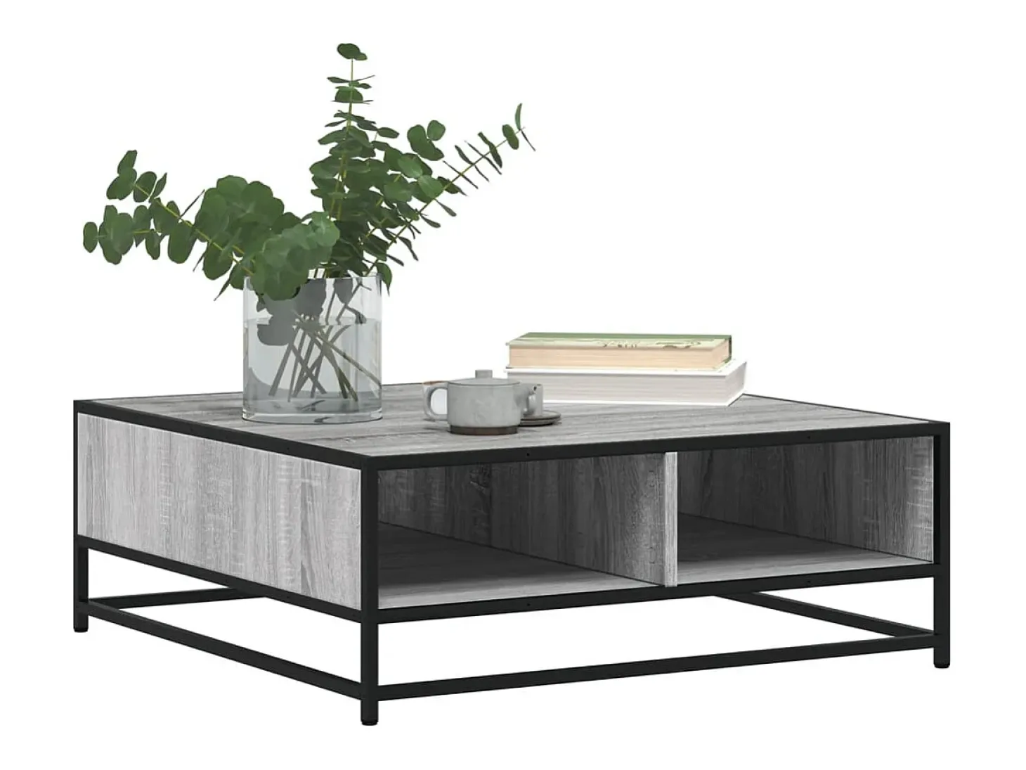 Mesa de centro madera ingeniería metal gris Sonoma 80x80x30 cm