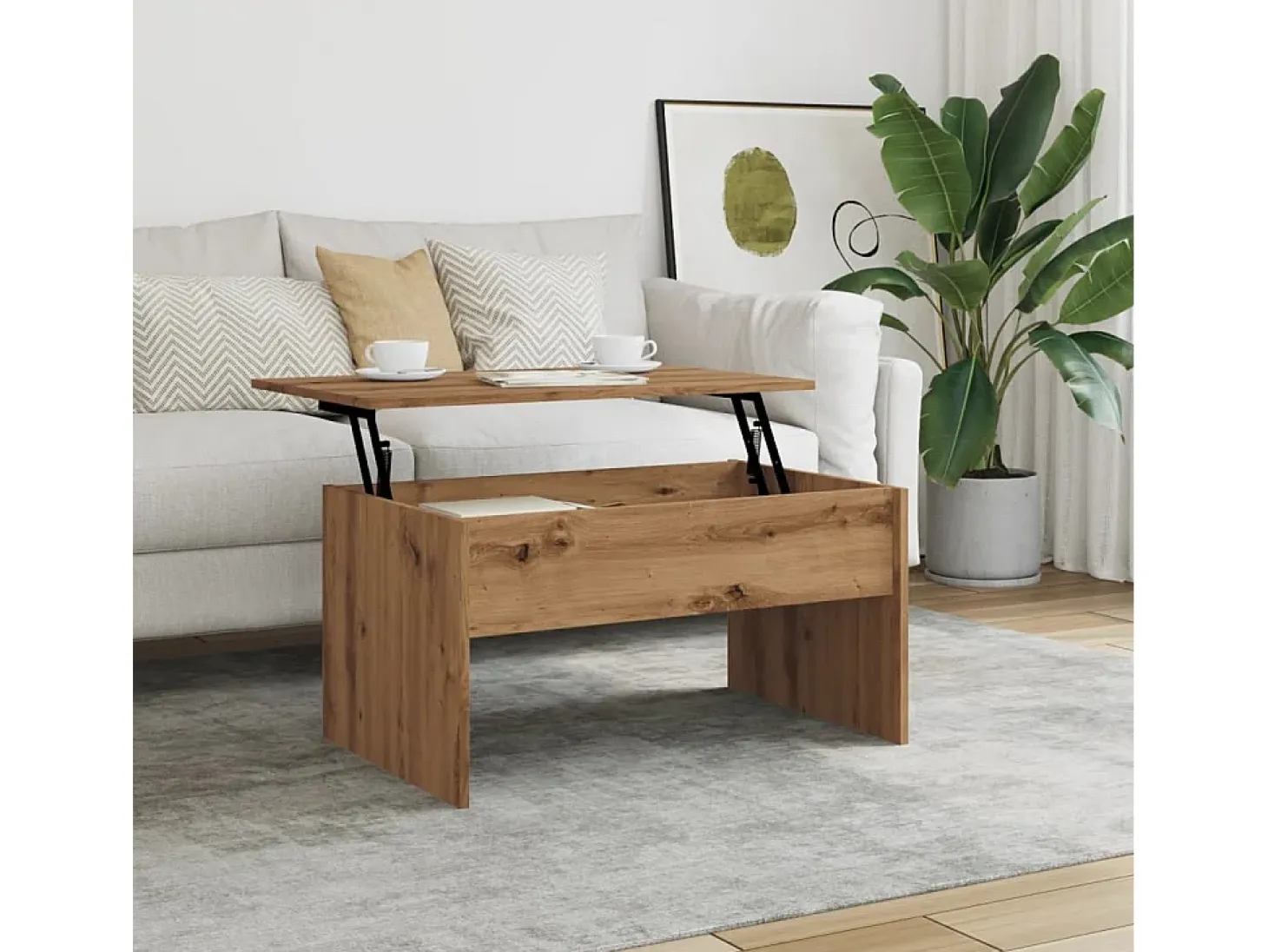 Mesa de centro madera ingeniería roble artisan 80x50,5x41,5 cm