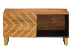 Mesa de centro madera maciza de mango negro marrón 80x50x40 cm