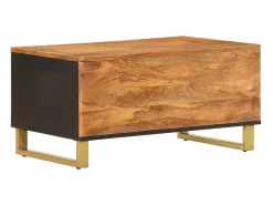 Mesa de centro madera maciza de mango negro marrón 80x50x40 cm