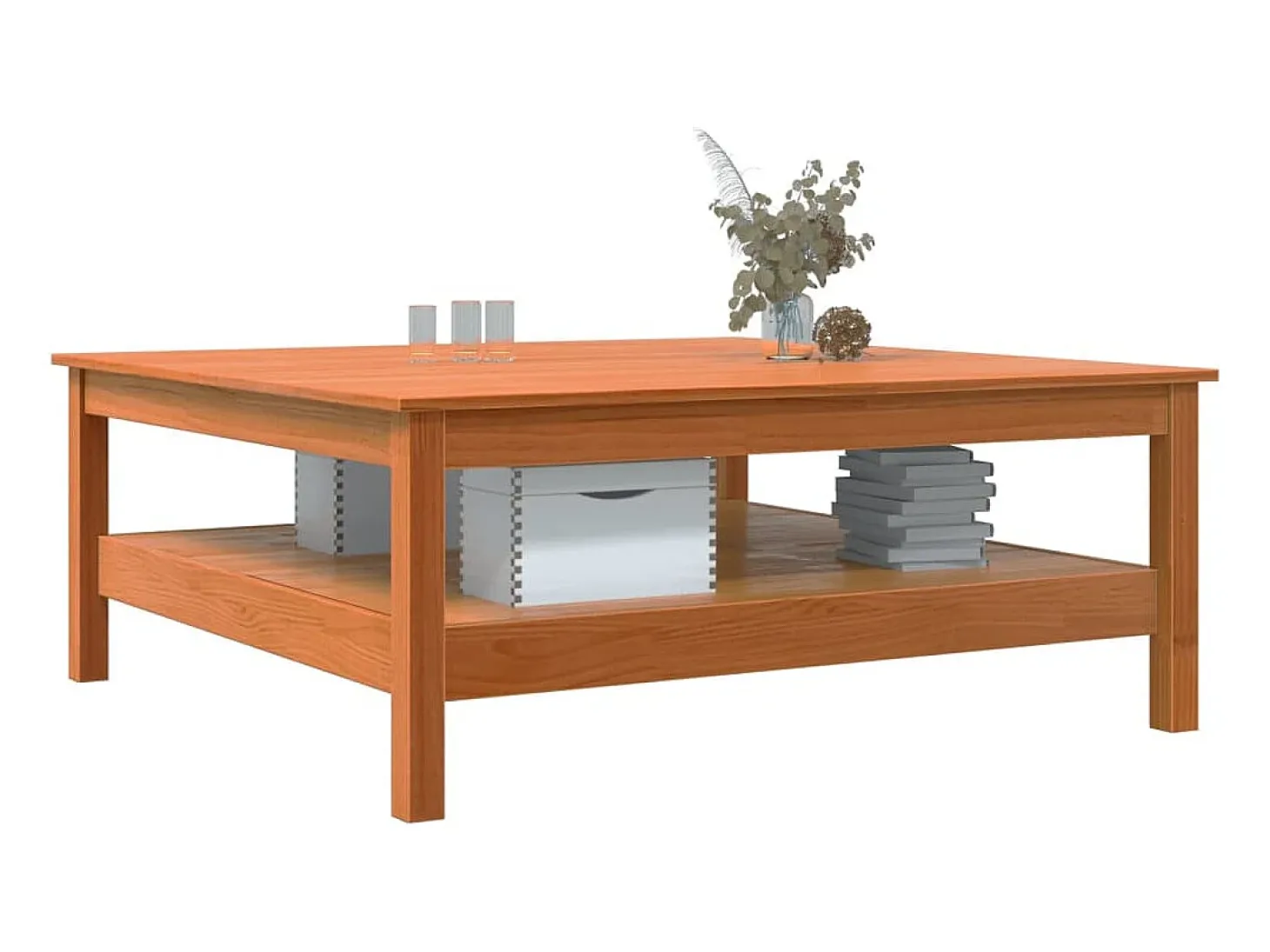 Mesa de centro madera maciza de pino marrón cera 100x100x40 cm