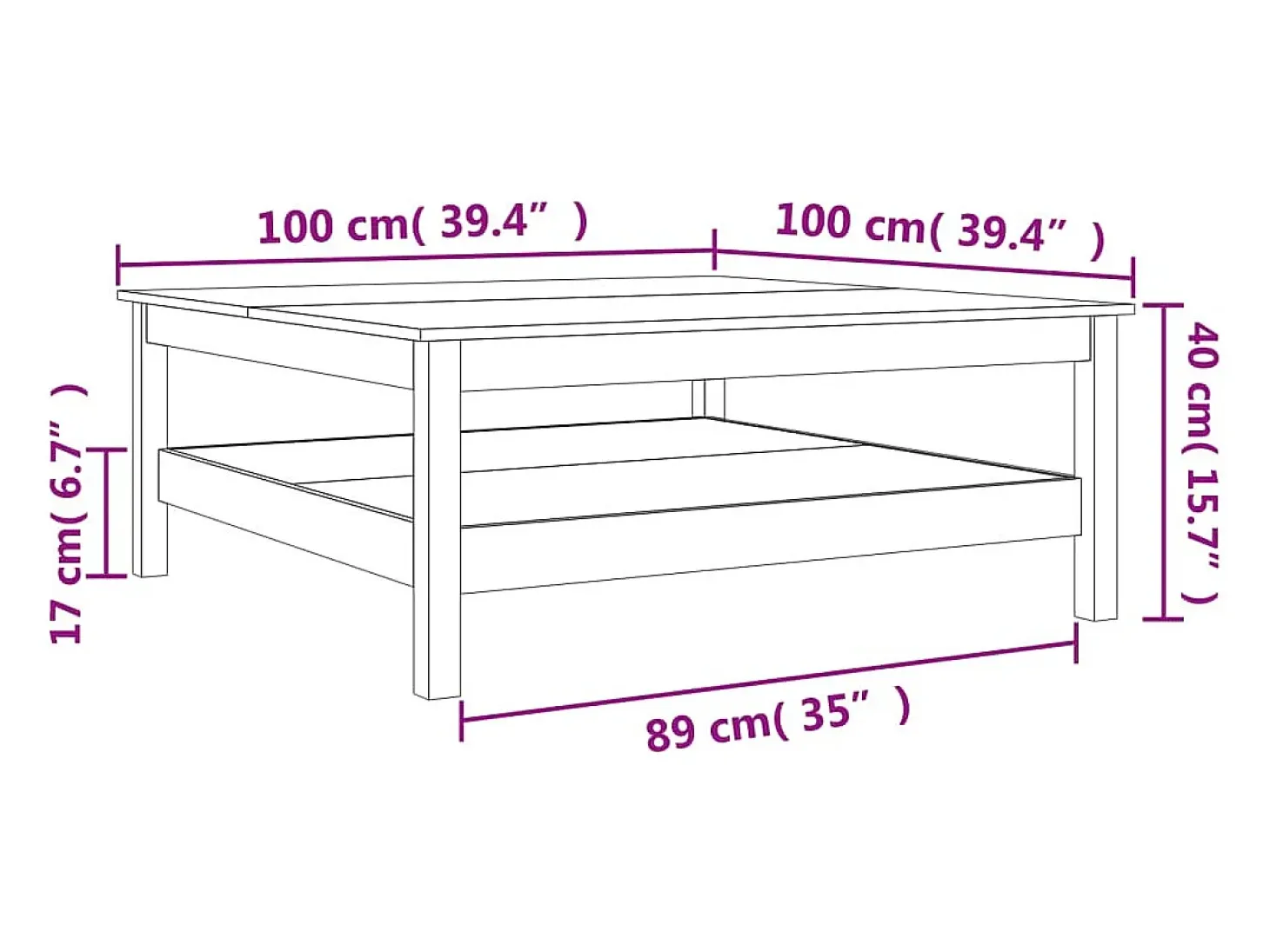 Mesa de centro madera maciza de pino marrón cera 100x100x40 cm