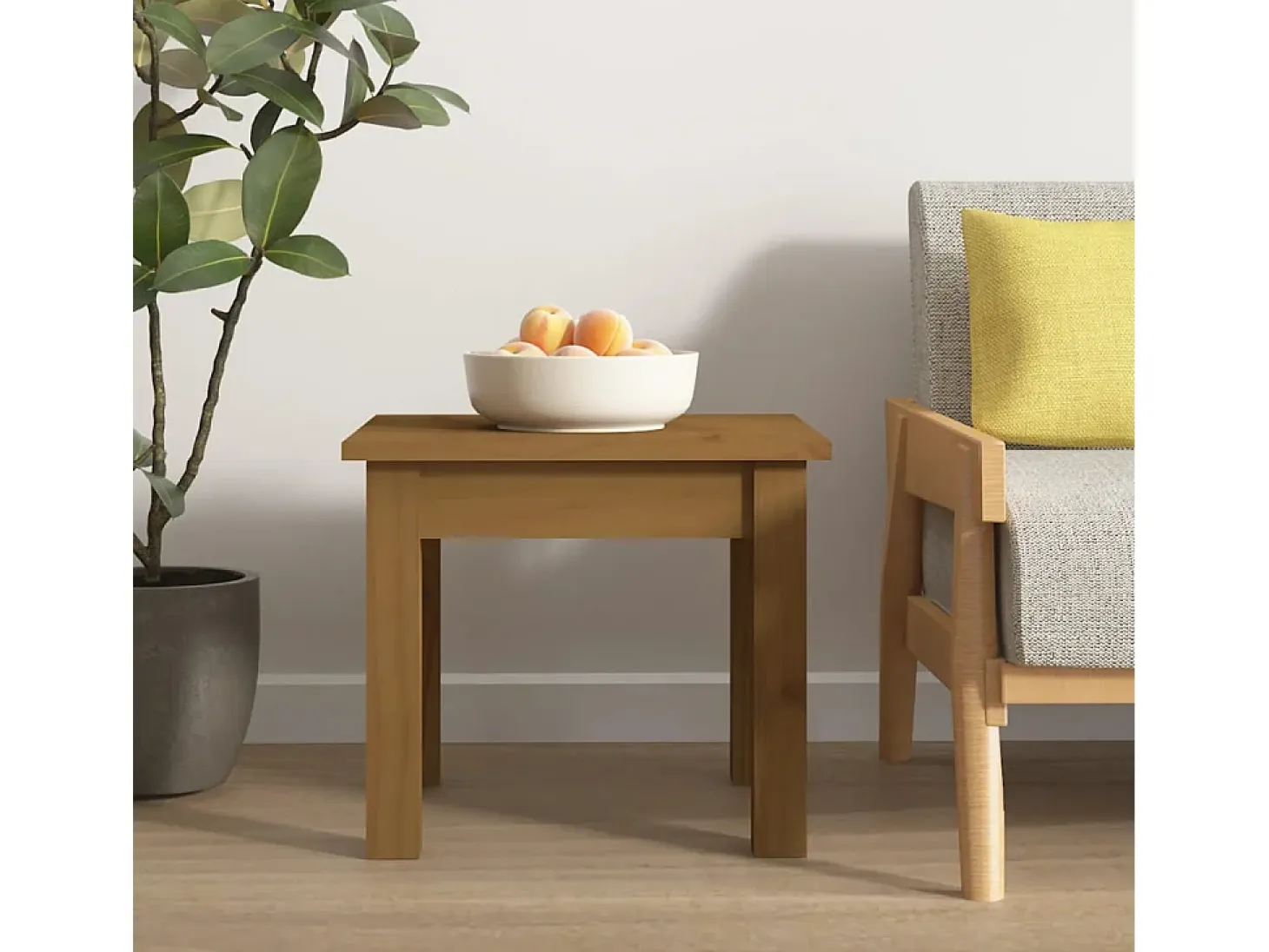 Mesa de centro madera maciza de pino marrón miel 35x35x30 cm ES17507