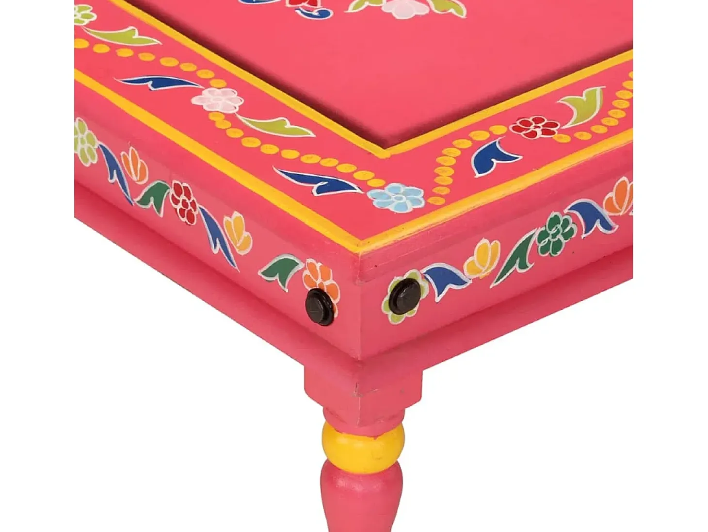Mesa de centro madera maciza de mango rosa pintada a mano