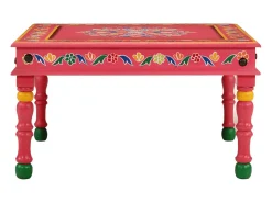 Mesa de centro madera maciza de mango rosa pintada a mano