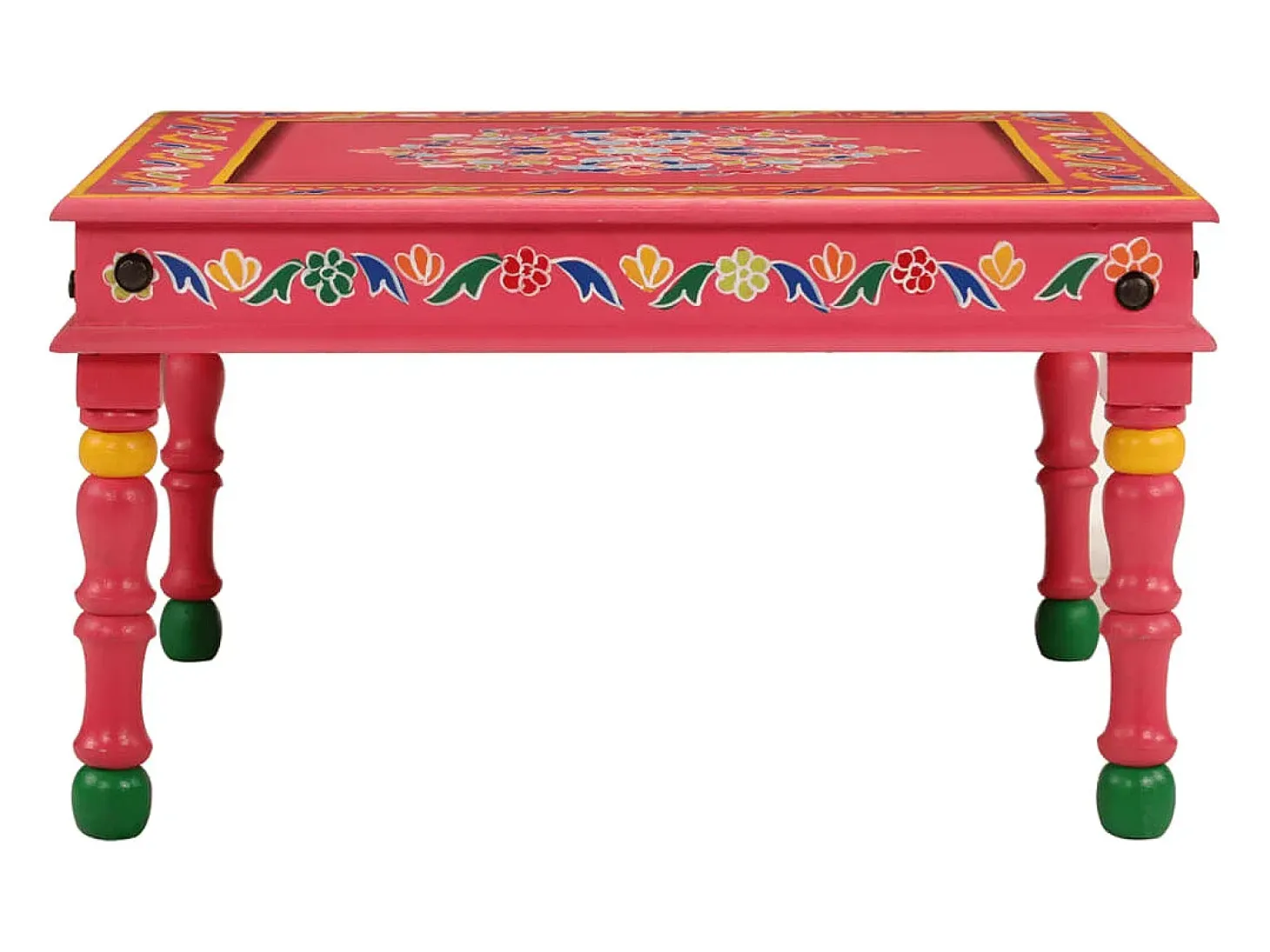 Mesa de centro madera maciza de mango rosa pintada a mano