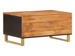 Mesa de centro madera maciza de mango negro marrón 80x50x40 cm