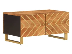 Mesa de centro madera maciza de mango negro marrón 80x50x40 cm
